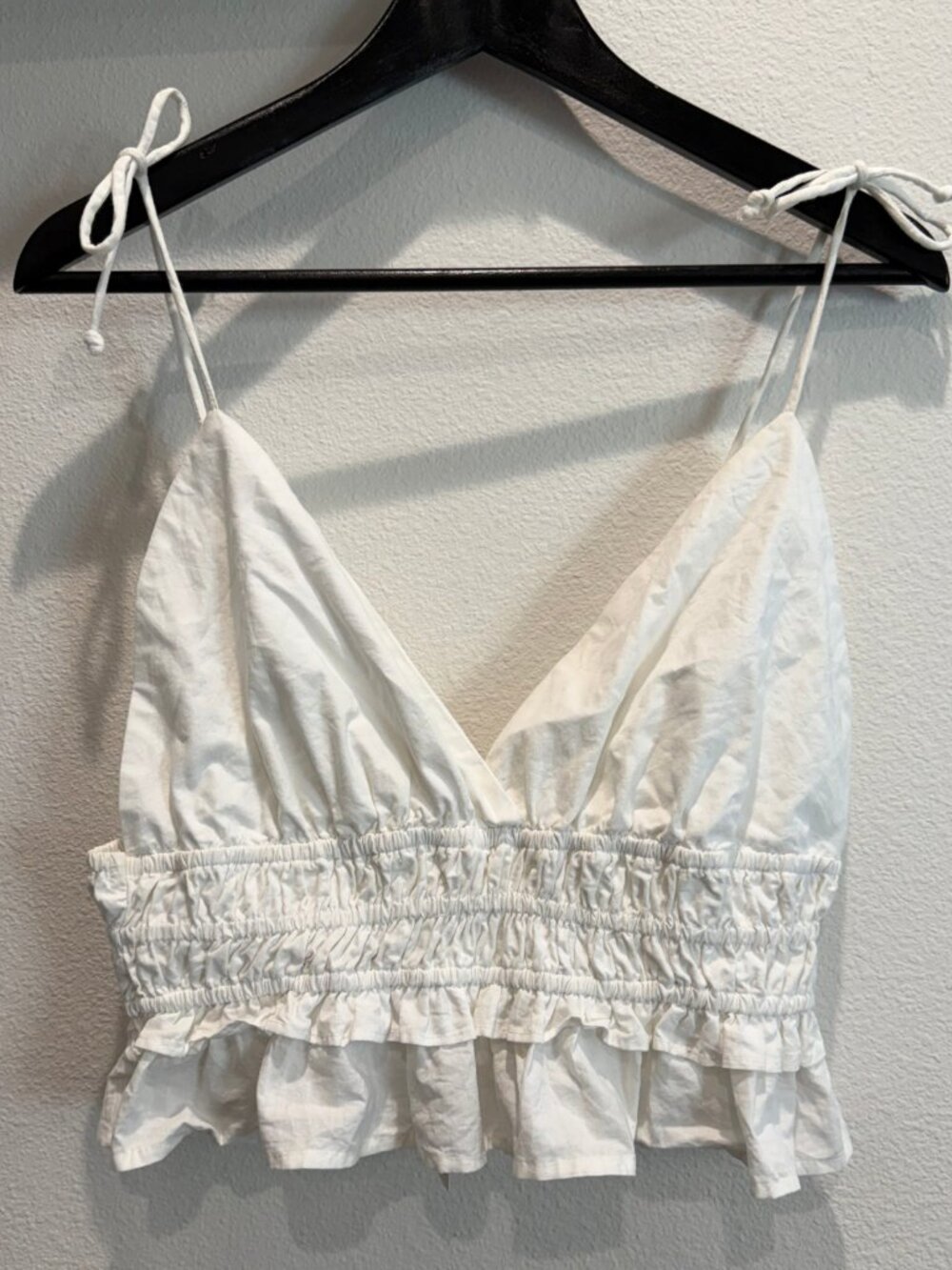 NWT Sim & Sam White 100% Cotton Ruffle Babydoll Cropped Top Size Large